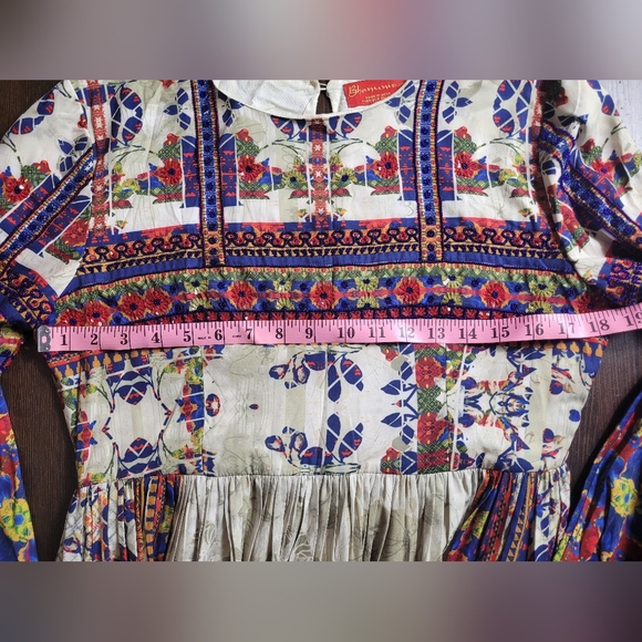 Anthropologie Bhanuni By Jyoti Sarah Printed Bell Sleeve dress Mediun - Picture 10 of 12